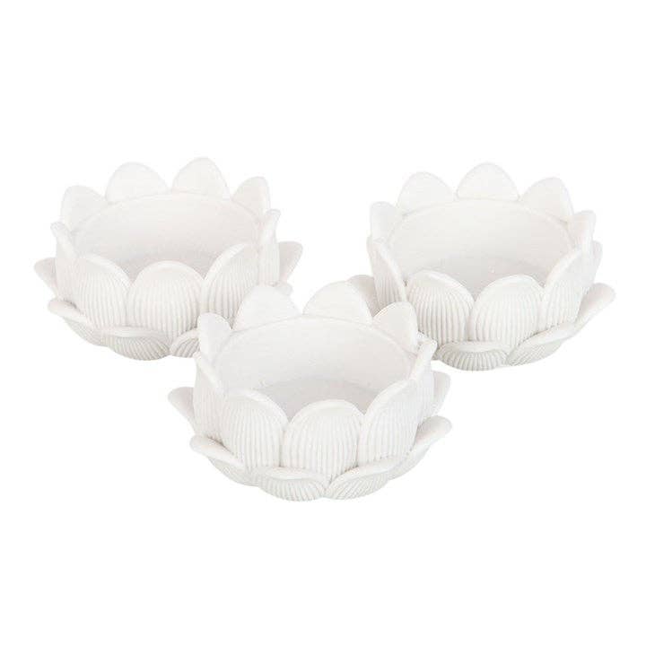 Set of 3 White Lotus Flower Tealight Holders