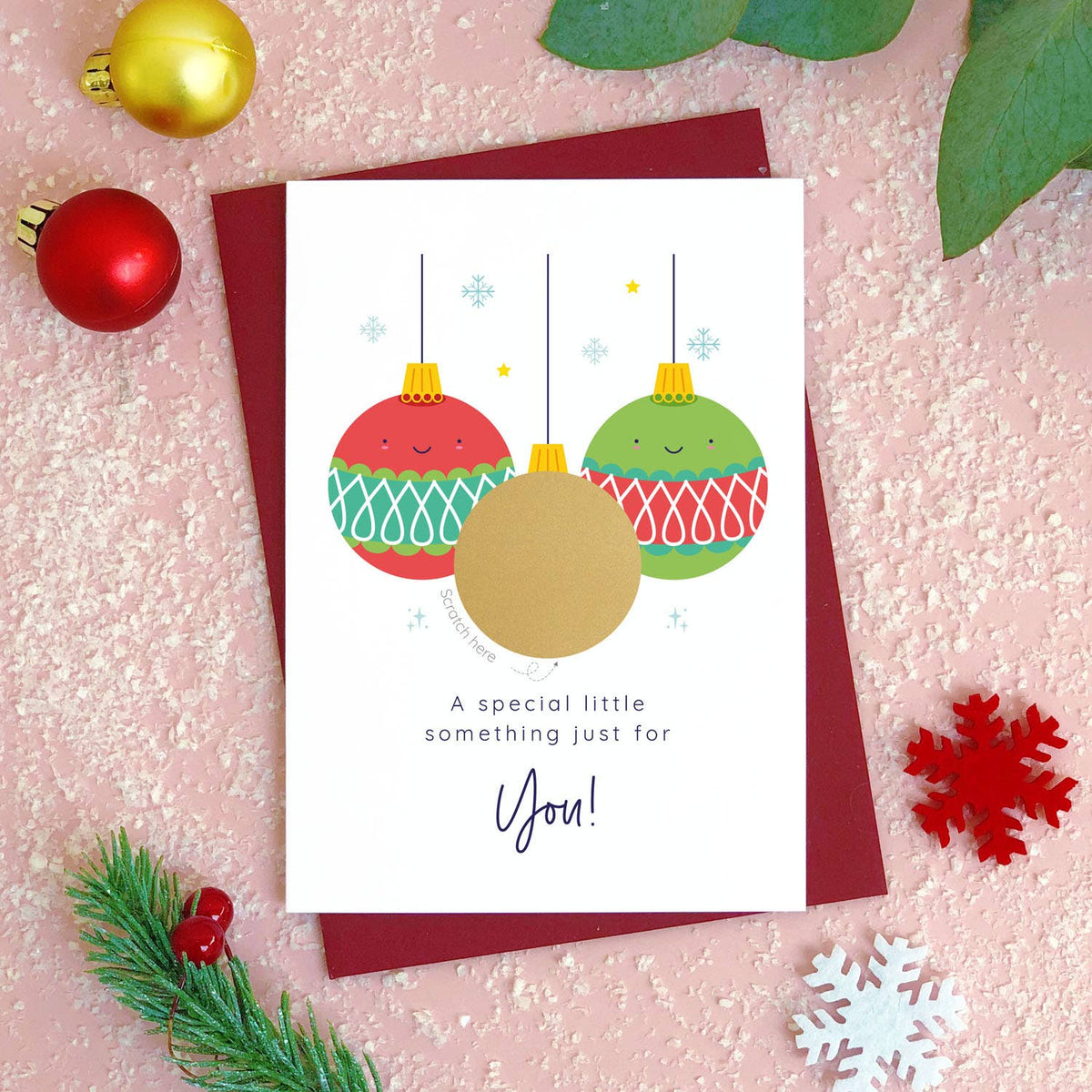 Christmas Bauble Scratch Card: Red & Green