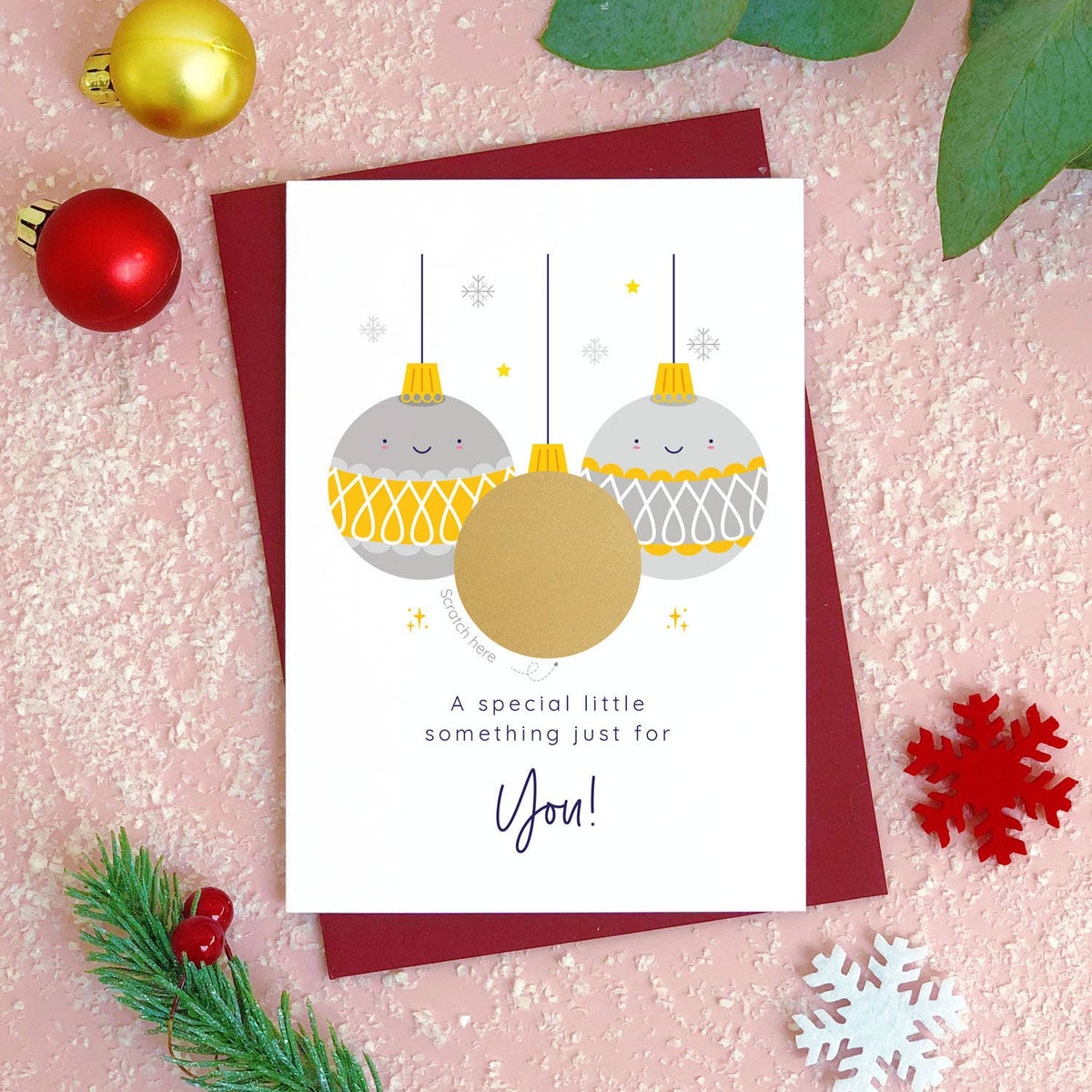 Christmas Bauble Scratch Card: Red & Green