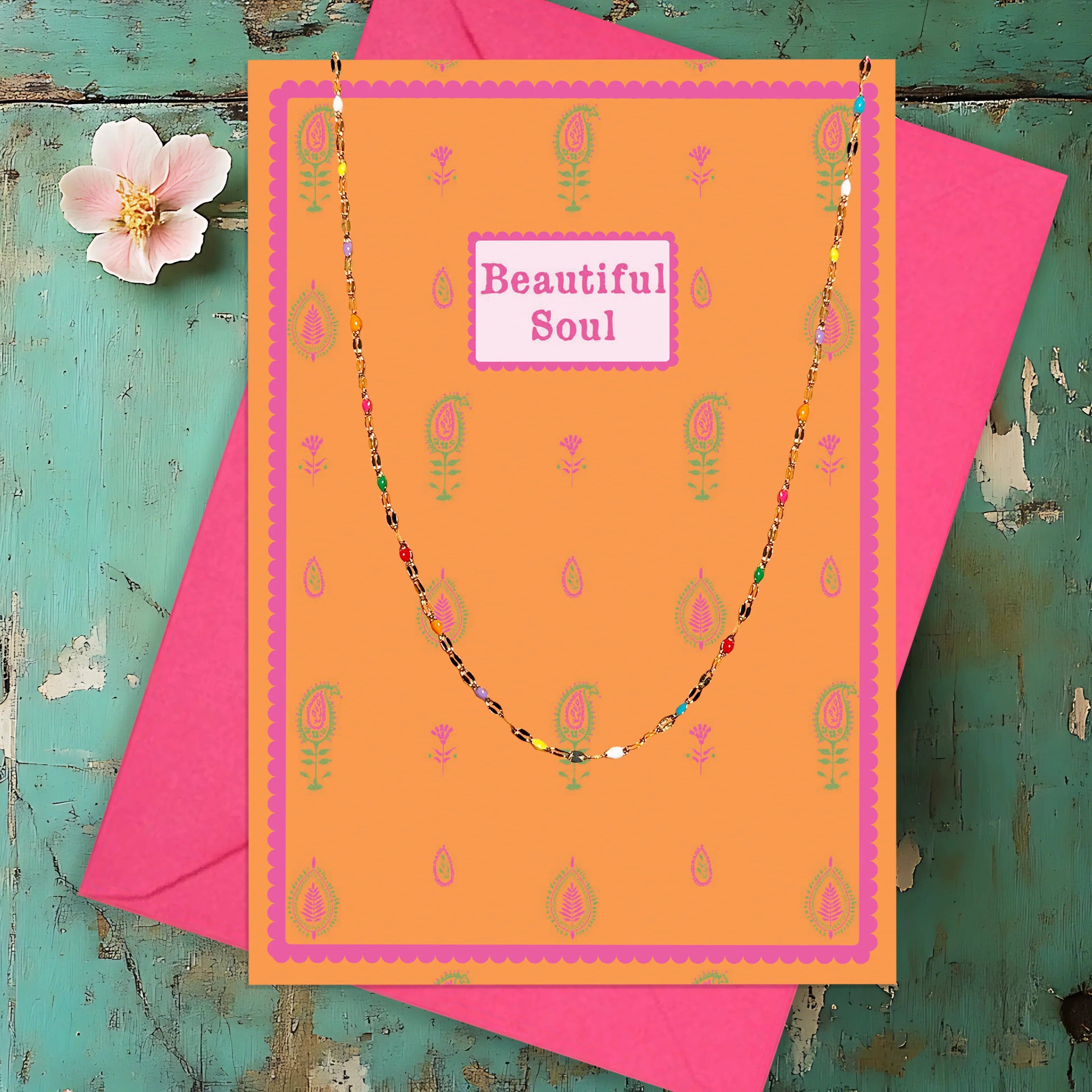 Gold Pendant Necklace – Layered Gold Beaded Necklace Gift Set with Greeting Card