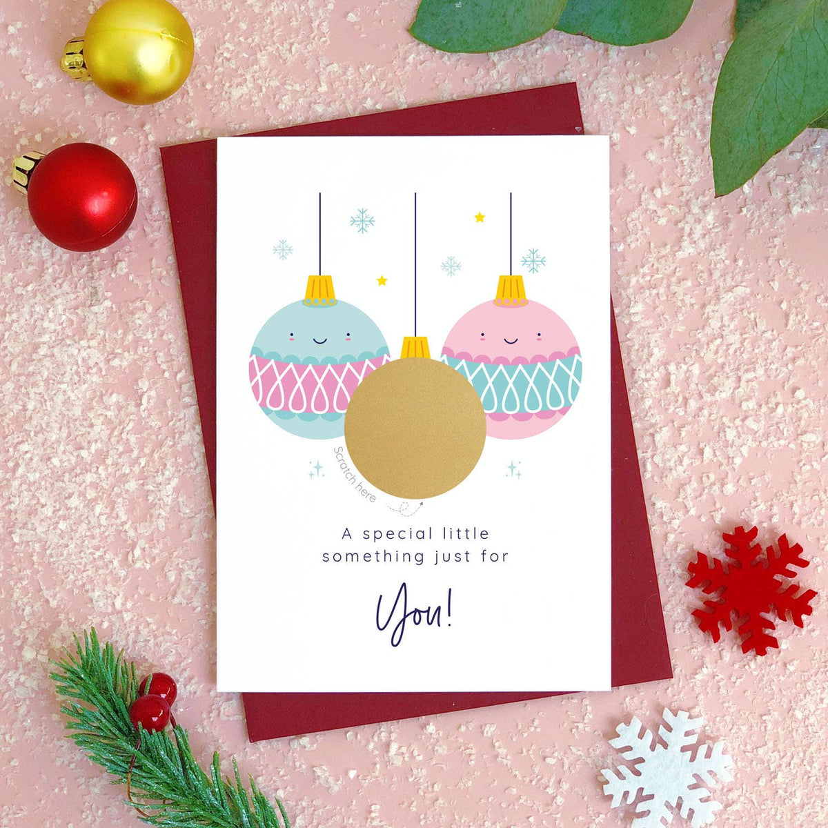 Christmas Bauble Scratch Card: Red & Green