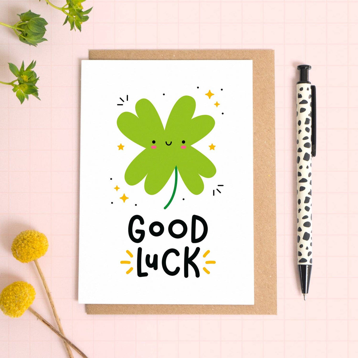 Good Luck Four Leaf Clover Card