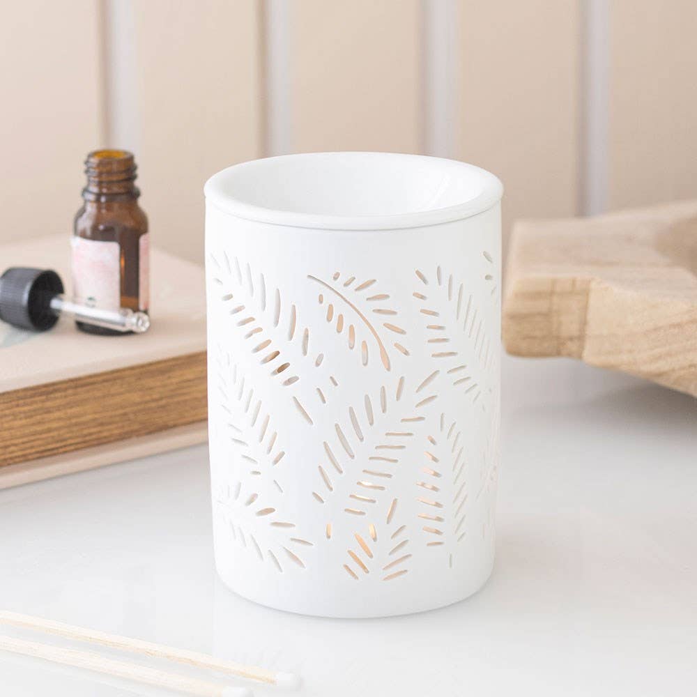 White Leafy Fern Cut Out Oil Burner and Wax Warmer
