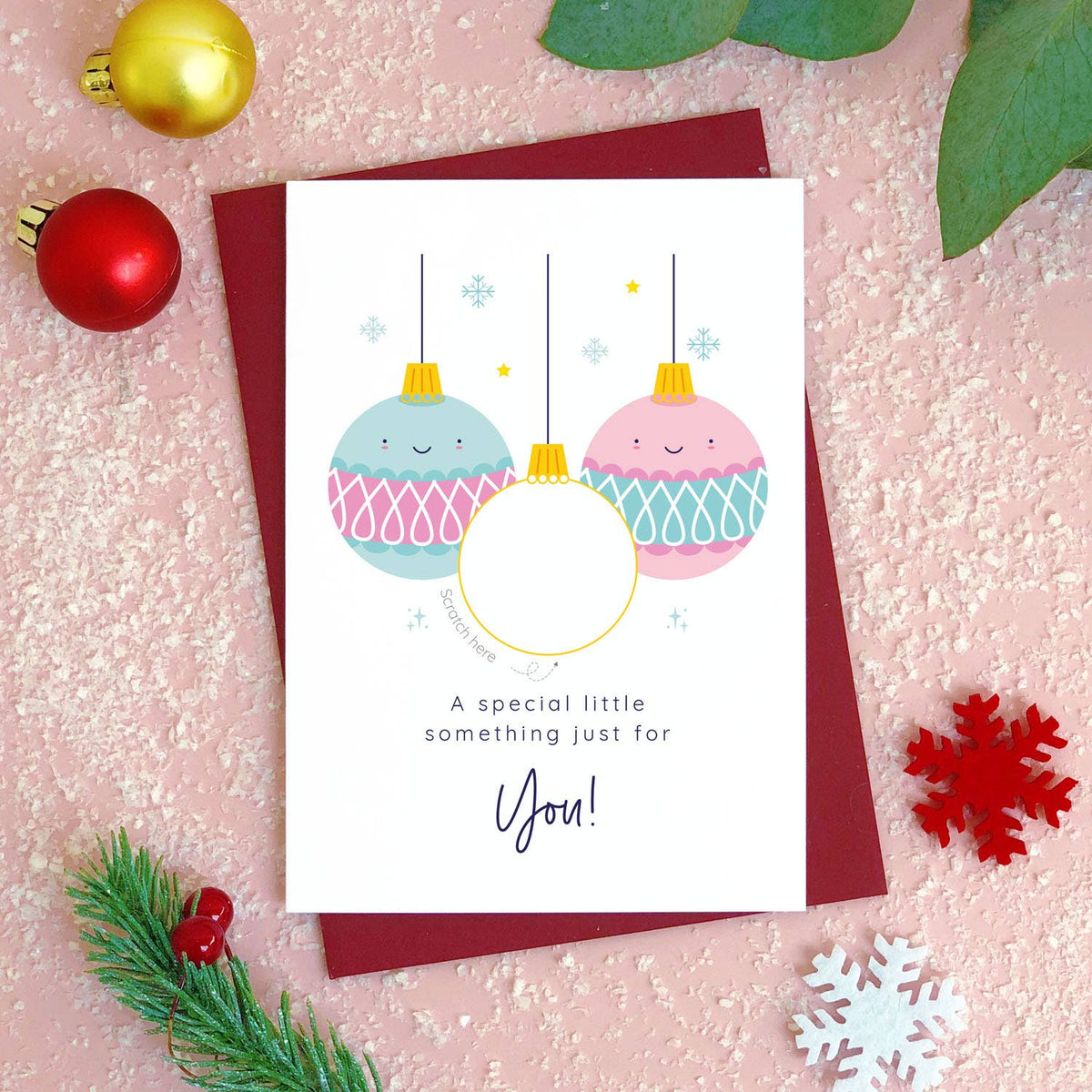Christmas Bauble Scratch Card: Red & Green