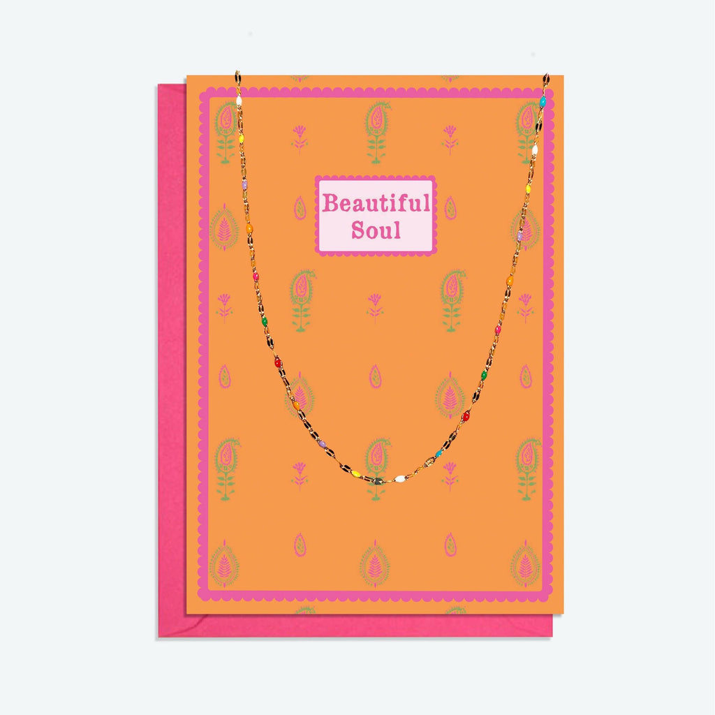 Gold Pendant Necklace – Layered Gold Beaded Necklace Gift Set with Greeting Card