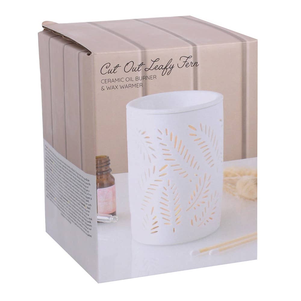 White Leafy Fern Cut Out Oil Burner and Wax Warmer