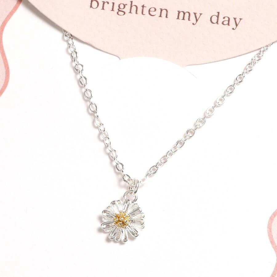 Silver and Gold Daisy Flower Carded Necklace